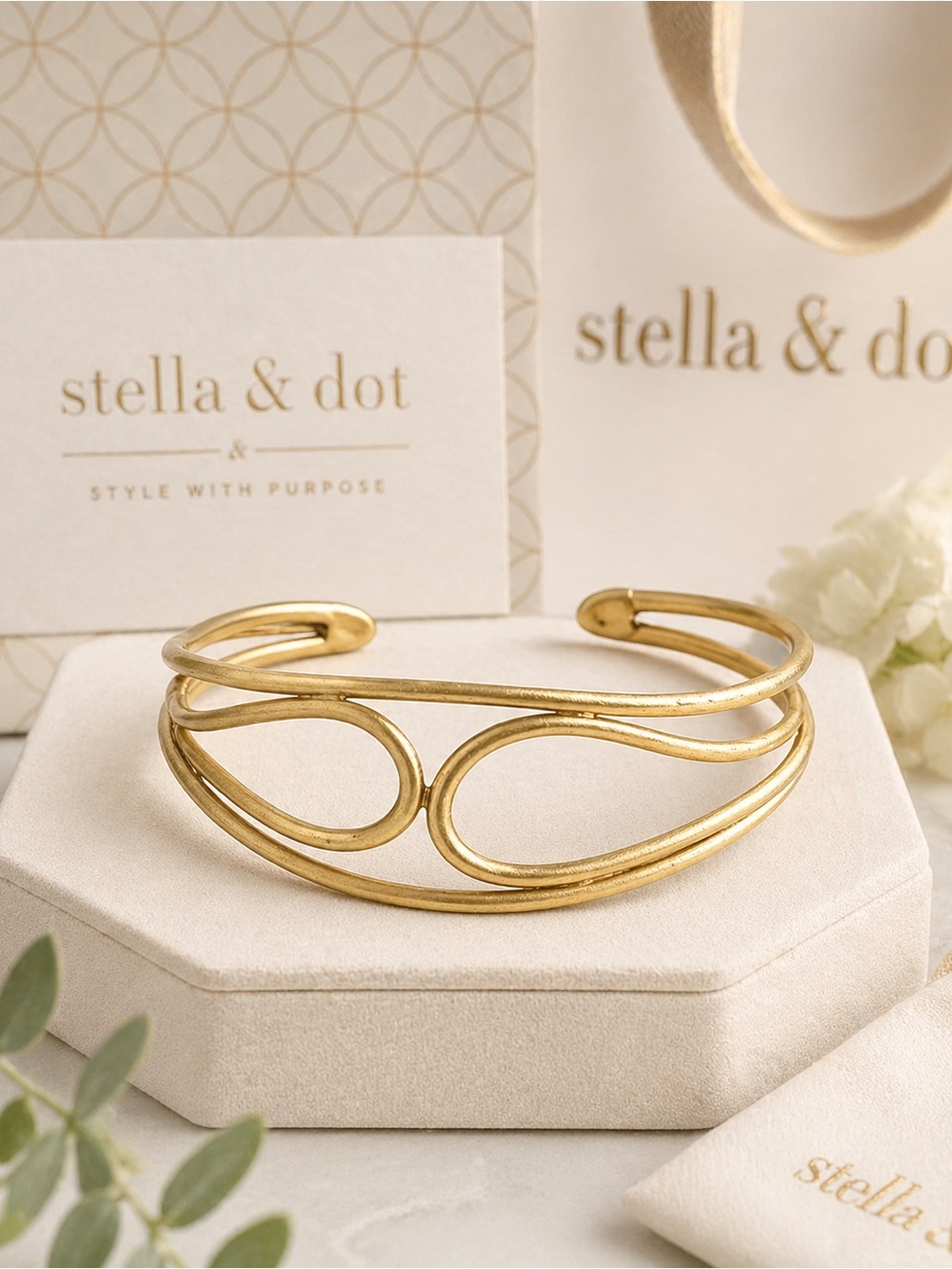 Stella & Dot Gold Tone Open Cuff Bracelet